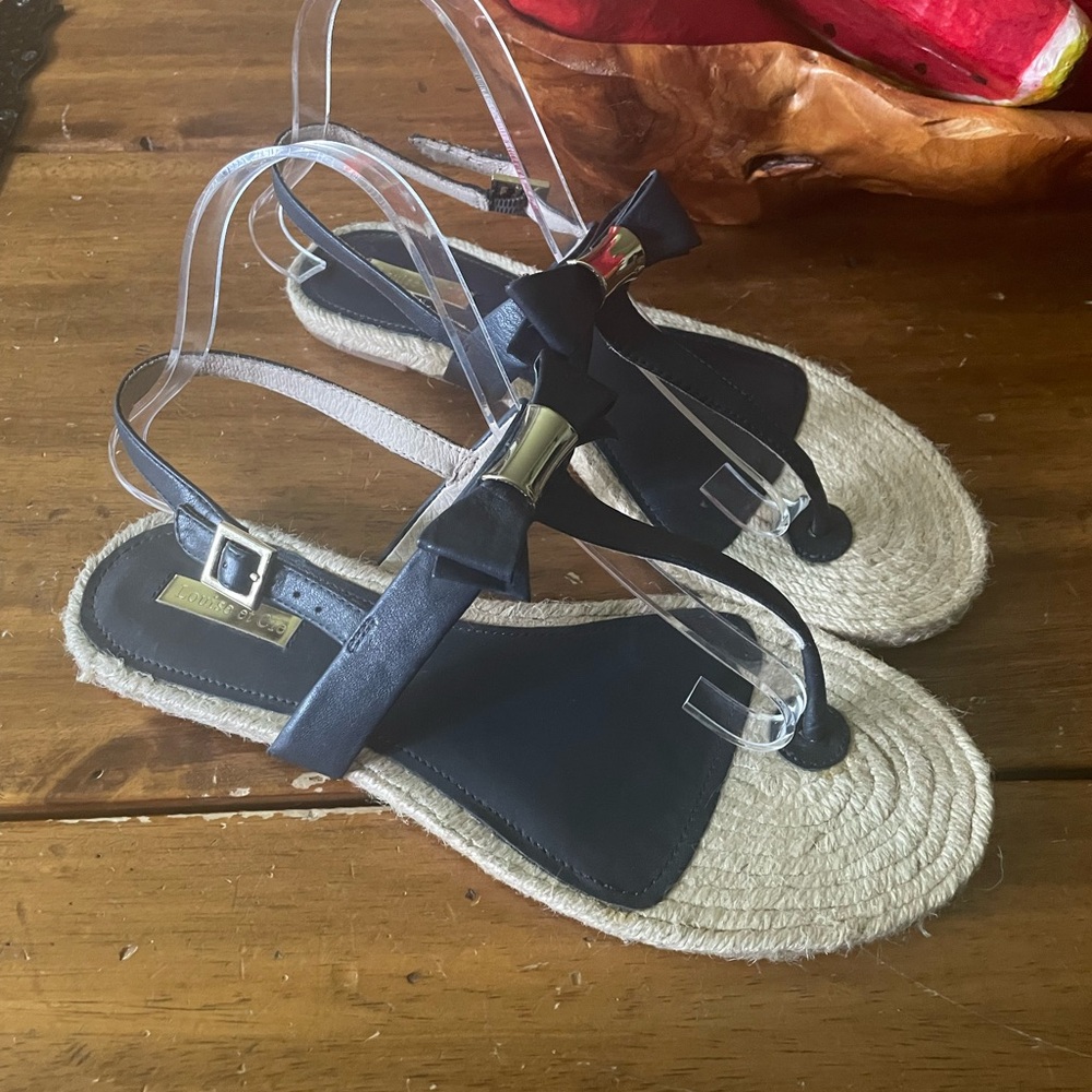 Louise Et Cie Adnan Blue Patent Leather Thong Flat Espadrille Sandals Bow Sz 10